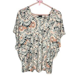Clara Sun Woo Large L Gray‎ Tie Dye Ruffle Sleeve Stretch Knit Jersey Top Blouse